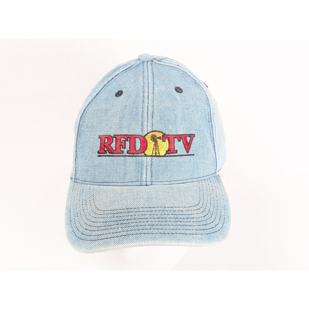 Artwears Unlimited RFD-TV Embroidered Baseball Cap Hat Light Blue Denim Red